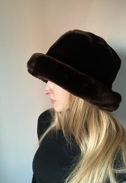 Vintage Brown Faux Fur Bucket Hat