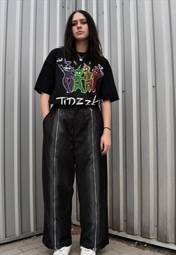 Wide leg overalls gradient zip up jogger y2k pants black