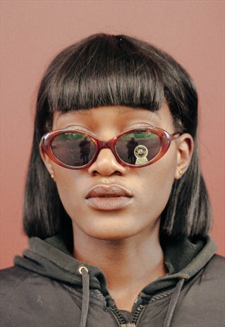 VINTAGE BROWN OVAL CAT-EYE SUNGLASSES 60S 80S FESTIVAL SUMME