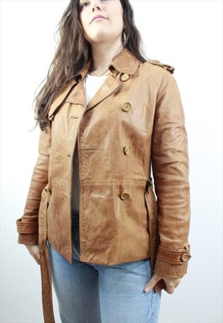 CAMEL LEATHER JACKET M