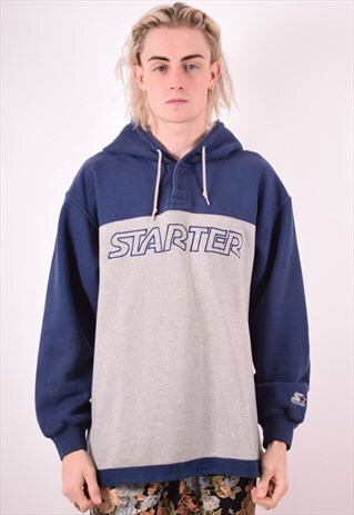 STARTER MENS VINTAGE HOODIE JUMPER LARGE GREY 90S