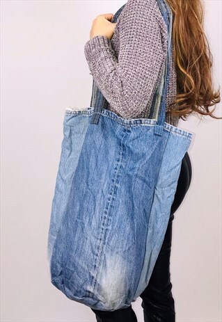 VINTAGE REWORKED DENIM LARGE TOTE BAG