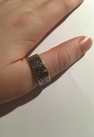 UNISEX RETRO VINTAGE RING AZTEC BOHO BAND 925 SILVER RING