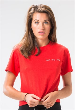 SELF LOVE CLUB CROP EMBROIDERED T-SHIRT RED
