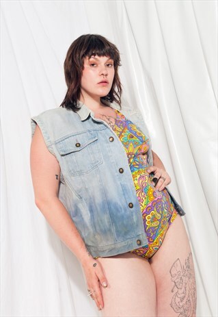 VINTAGE DENIM VEST 90S REWORKED TIE-DYED WAISTCOAT