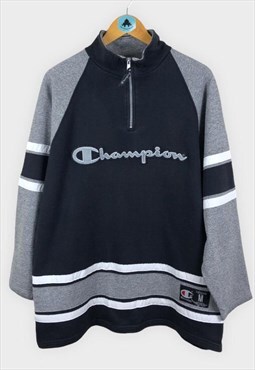 Vintage Champion Sweatshirt Quarter Zip Black Medium