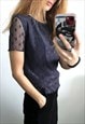  AESTHETIC 90S NAVY FLOWER MESH TOP / BLOUSE - MEDIUM