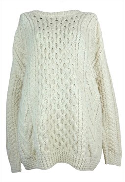 Vintage 70s Wool Jumper Boho Hippie Cable Knit Cream Sweater