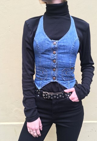 VINTAGE 90' BEAUTIFUL AMAZING COOL DENIM WRANGLER VEST