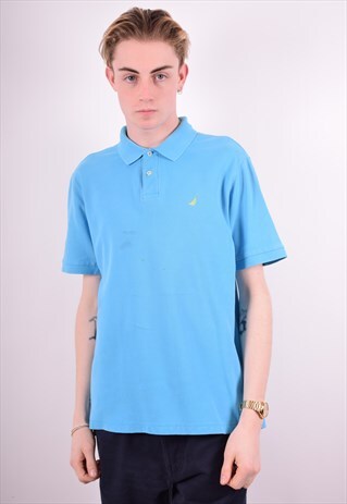 NAUTICA MENS VINTAGE POLO SHIRT LARGE BLUE 90'S
