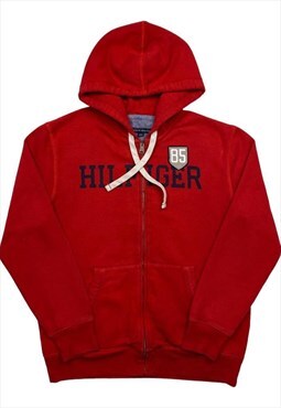 Tommy Hilfiger Vintage Red Zip-Up Spellout Hoodie