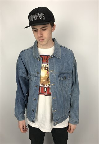 90S VINTAGE MADE IN USA EMBOSSED DENIM JACKET