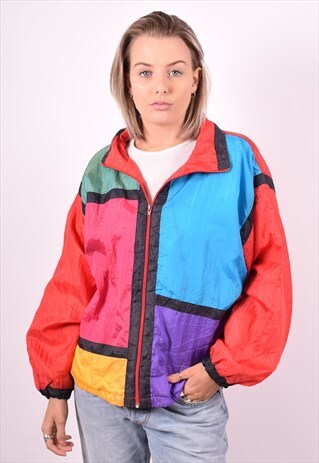 WOMENS VINTAGE TRACKSUIT TOP JACKET XL MULTI 90'S
