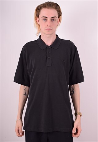 ADIDAS MENS VINTAGE POLO SHIRT LARGE BLACK 90S