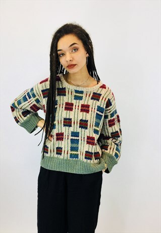 VINTAGE CHUNKY COLOURFUL KNIT JUMPER