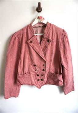 Vintage Denim Bomber Jacket Grunge Oversize Top Pink