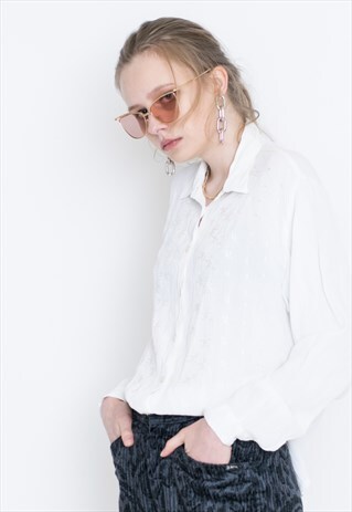 VINTAGE WHITE FLORAL LONG SLEEVE RETRO SHIRT