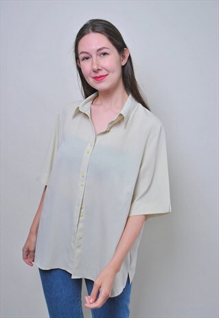 VINTAGE MINIMALIST GREEN SHORT SLEEVE BLOUSE