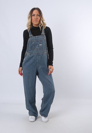 DENIM DUNGAREES VINTAGE UK 12 WIDE LEG (GK3L)
