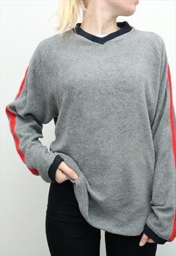 Vintage Quicksilver - Grey and Red Fleece Sweatshirt - Small