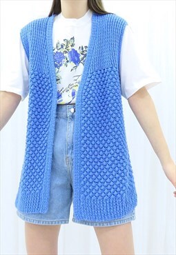 Handmade 90s Vintage Blue Sleeveless Cardigan (Size M)