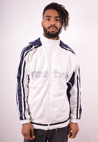 REEBOK MENS VINTAGE HOODIE JUMPER SMALL WHITE 90S