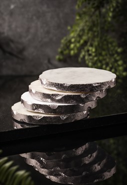 Silver Leaf Marble Drinks Coasters - Set of 4