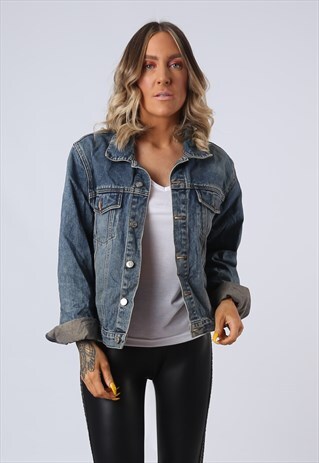 DENIM JACKET OVERSIZED FITTED VINTAGE UK 16 (O1B)