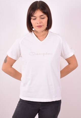 CHAMPION WOMENS VINTAGE T-SHIRT TOP LARGE WHITE 90S