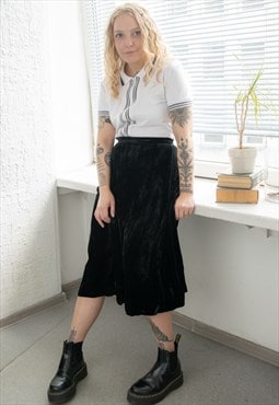 Vintage 70's SAINT LAURENT  Black Velvet Wrap Style Skirt