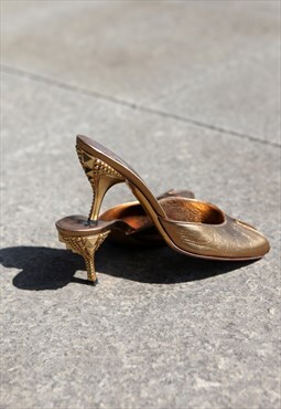 Rare Vintage Gucci Gold Leather Sandals 36.5 