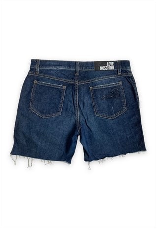 Moschino denim shorts blue diamante spellout y2k 00s