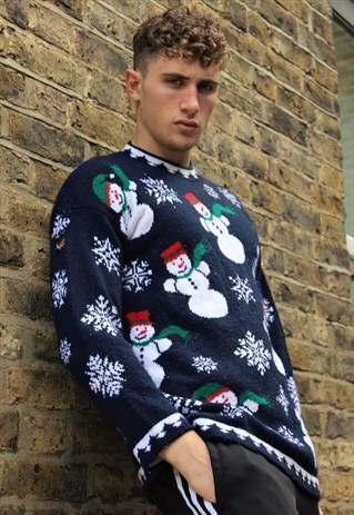 RETRO / 90'S / BLUE CHRISTMAS JUMPER (SEE ITEM CARE)