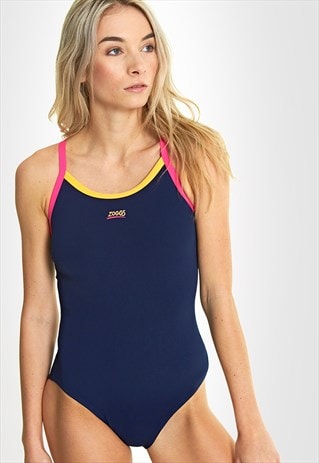 ZOGGS BLUE WITH PINK STRAPS CANNON STRIKEBACK SWIMSUIT