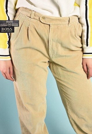 90'S RETRO HUGO BOSS CORDUROY TROUSERS IN BEIGE