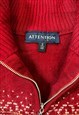 VINTAGE KNITTED JUMPER ABSTRACT 1/4 ZIP PATTERNED SWEATER