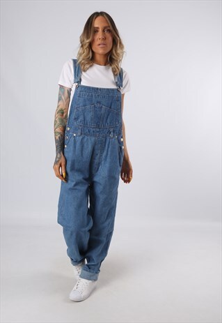 DENIM DUNGAREES VINTAGE WIDE TAPERED LEG UK 12 (G3DT)