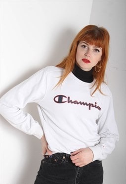 Vintage Champion Womens Big Logo Sweatshirt White