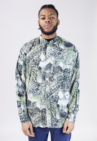 VINTAGE 90'S ABSTRACT GREEN PATTERNED SHIRT