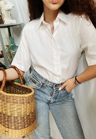 VINTAGE 90S TEXTURED WHITE MILKMAID HAUTE BOHEME BLOUSE TOP