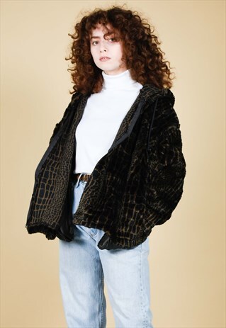 BEAUTIFUL FAUX FUR CROCODILE PRINT CROPPED JACKET