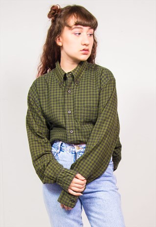 VINTAGE 90'S GREEN CHECKED FLANNEL SHIRT