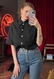 SHORT SLEEVE BLACK LINEN SHIRT WITH EMBROIDERY