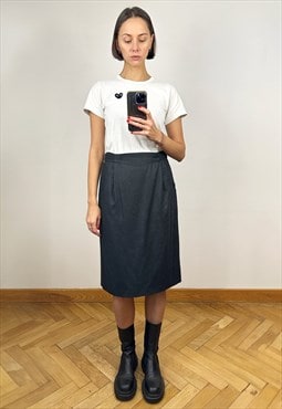 Grey Wool Midi skirt with pockets