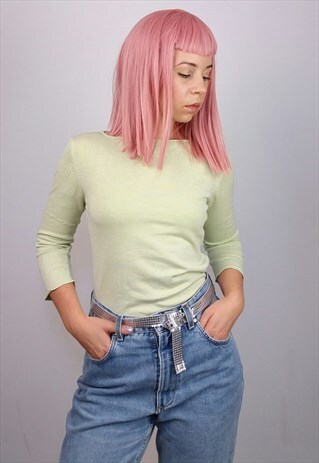 VINTAGE 90'S SOFT STRETCH 3/4 SLEEVE LIGHT GREEN TOP
