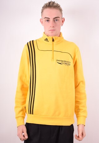 ADIDAS MENS VINTAGE SWEATSHIRT JUMPER LARGE YELLOW 90S