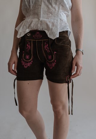 VINTAGE 80S BAVARIAN SHORTS IN BROWN