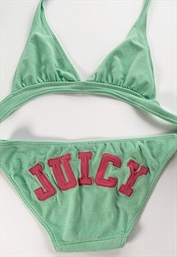 Vintage Y2K Juicy Couture Green and Pink Towelling Bikini