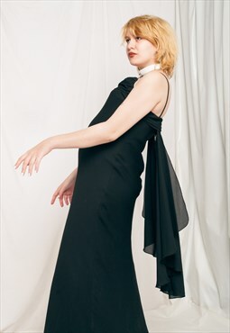 Vintage Evening Dress Y2K Fairy Wings Slip Dress in Black