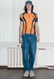VINTAGE Y2K RAVE/ SPORTS ZIP-UP T-SHIRT IN CARROT ORANGE